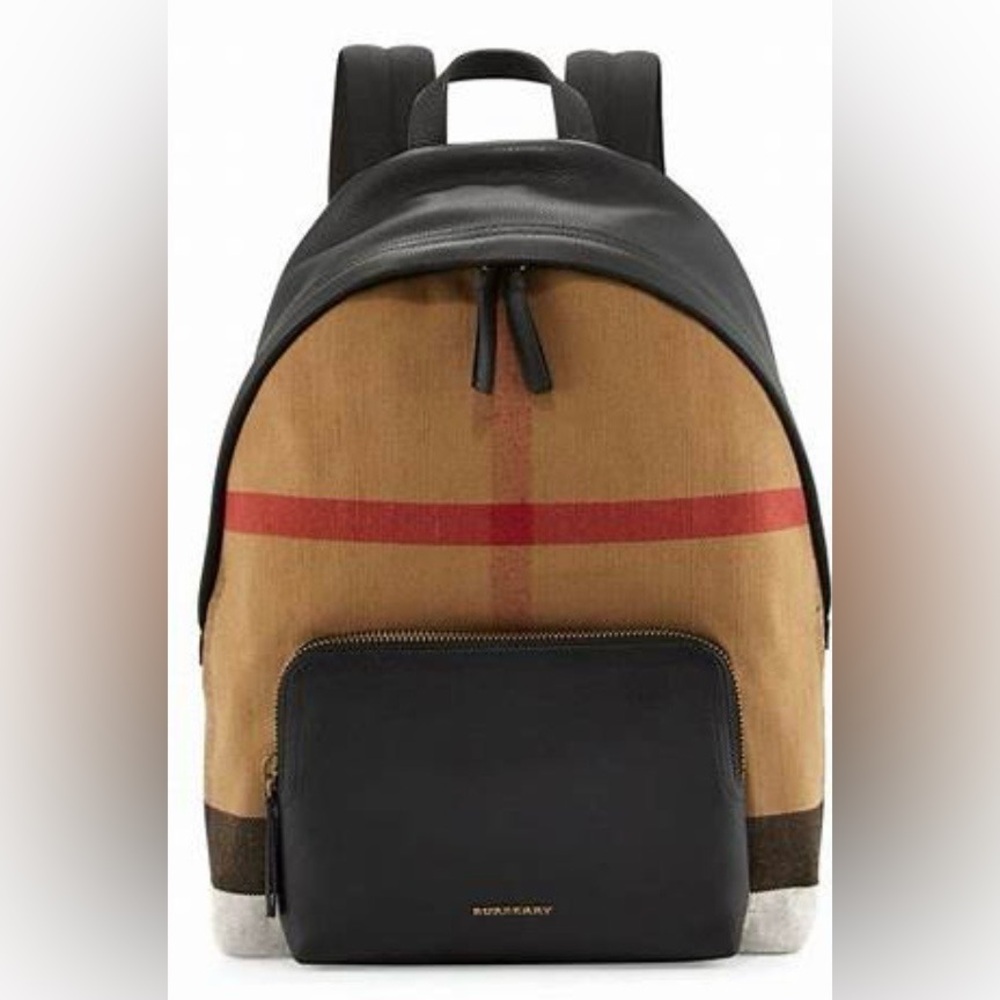 Burberry Abbeydale Check Canvas & Leather Backpack, Camel/Black